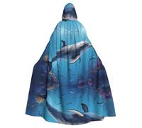 HJFCZH Blue Ocean Dolphin Prints Halloween Adult Hooded Cloak for various party and carnival settings