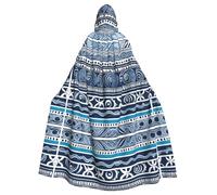 HJFCZH Blue Polynesian Maori Tribal Pattern Pattern Halloween Adult Hooded Cape Super Large Hooded Cloak with Bow Tie, No Zipper