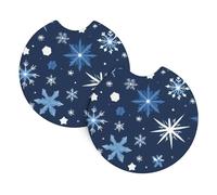 HJFCZH Blue Stars and Snowflakes Prints Cute Car Coasters Set of 2 - Waterproof Cup Holder Protectors for Cars, Trucks & SUVs