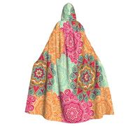 HJFCZH Boho Mandala Colorful Flowers Prints Hooded Cloak - Extra Large Cape with Drawstring, Cozy Layer
