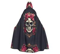 HJFCZH Bow Skull Printed Halloween Adult Hooded Cloak for various party and carnival settings