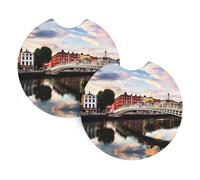 HJFCZH Bridge Sunset River Landscape Prints Car Cup Coasters 2-Pack - Engineered Neoprene Drink Covers for Extreme Durability & Superior Spill Protection - Universal Fit