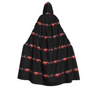 HJFCZH Broken ECG Pattern Halloween Adult Hooded Cape Super Large Hooded Cloak with Bow Tie, No Zipper