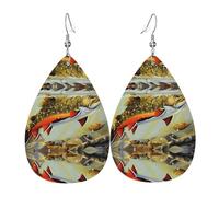 HJFCZH Brook Trout Fly Fishing Prints Dangle Leather Earrings - Elegant Water Drop Drops for Festive Style & Everyday Chic