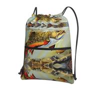 HJFCZH Brook Trout Fly Fishing Prints Drawstring Zipper Backpack - Lightweight Water-Resistant Gym Bag for Travel, Sports & Yoga - Durable Foldable Cover with Front Pocket