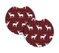 HJFCZH Buffalo Plaid Deer Prints Car Cup Coasters 2-Pack - Engineered Neoprene Drink Layers: Heat & Cold Resistant, Waterproof Protection - Universal Fit