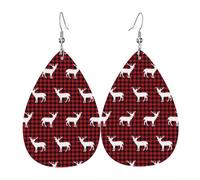 HJFCZH Buffalo Plaid Deer Prints Water Drop Earrings - Fashionable Faux Leather Drops with 925 Sterling Silver Earring Hooks - Durable & Stylish