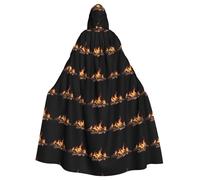 HJFCZH Burning bonfire Prints Halloween Adult Hooded Cape Large Hooded Cloak with Bow Tie, No Zipper