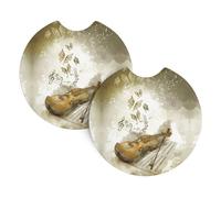 HJFCZH Butterfly and cello Prints Car Cup Coasters 2-Pack - Neoprene Layers Protect Cup Holders From Spills & Scratches - Fits Most Vehicles