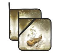 HJFCZH Butterfly and cello Prints Square Hot Pads Set of 2 - Waterproof Kitchen Covers for Pots & Pans, Heat Resistant Layers with Hanging Loop - Great for Oven & BBQ