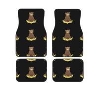HJFCZH Car Foot Mat Set of 4, Waterproof Neoprene Floor Mats | for Cars Trucks SUVs Little Bear In The Flowers Picture