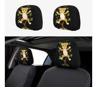 HJFCZH Car Headrest Cover 2 Pcs Fit Cars Vans Trucks, Easy Install | Soft Polyester Spandex, Breathable, Highly Elastic, Protect From Dust & Stains Hjfczh Leopard Cub On A Tree Branch Picture
