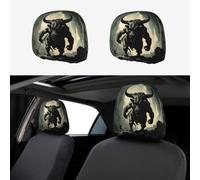 HJFCZH Car Headrest Cover 2 Pcs Fit Cars Vans Trucks, Easy Install | Soft Polyester Spandex, Breathable, Highly Elastic, Protect From Dust & Stains Hjfczh Cow Head Demon Picture
