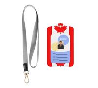 HJFCZH Card Badge Leather Holder with Retractable Clip Lanyard | Canadian flag Picture
