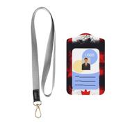 HJFCZH Card Badge Leather Holder with Retractable Clip Lanyard | Canadian flag Picture