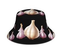 HJFCZH Cartoon Garlic Cloves Printing Reflective Bucket Hat Unisex Lightweight, Breathable, Foldable Black