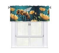 HJFCZH Cartoon Honey Bee Prints Short Curtain with Valance - 54x18in Light Filtering Polyester for Kitchen, Bathroom, Studio - Fits Most Standard Rods