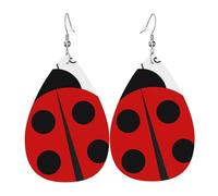 HJFCZH Cartoon ladybug Prints Teardrop Leather Earrings - Lightweight Dangles with Silver-Plated Hooks, Vivid Color & Hypoallergenic Design for Festive Occasions