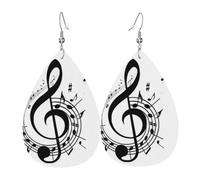 HJFCZH Cartoon music Prints Water Drop Earrings - Fashionable Faux Leather Drops with 925 Sterling Silver Earring Hooks - Durable & Stylish