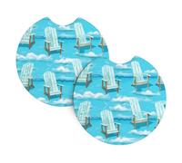 HJFCZH Chairs Beside The Blue Sea Sky Printed Car Coaster Set of 2 - Waterproof Rubber Cup Holder Protectors for Cars, Trucks & SUVs