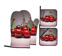 HJFCZH Chilean Cherries Prints Oven Mitts & Pot Holders Set - Waterproof Kitchen Throw & Heat Resistant Layers - Durable Covers for Cooking, Baking & BBQ