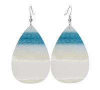 HJFCZH Clear Sea Water White Sand Beach Prints Teardrop Leather Earrings - Lightweight Dangles with Silver-Plated Hooks, Vivid Color & Hypoallergenic Design for Festive Occasions