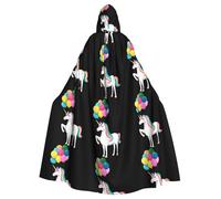 HJFCZH Colorful balloon unicorn Pattern Halloween Adult Hooded Cape Super Large Hooded Cloak with Bow Tie, No Zipper