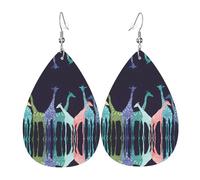 HJFCZH Colorful Giraffe Fans Lovers Prints Teardrop Leather Earrings - Lightweight Dangles with Silver-Plated Hooks, Vivid Color & Hypoallergenic Design for Festive Occasions