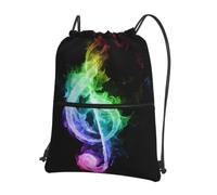 HJFCZH Colorful Music Notes Prints Drawstring Zipper Backpack - Lightweight Sporty Throw Bag for Gym, Travel & Yoga - Durable Water-Resistant Design