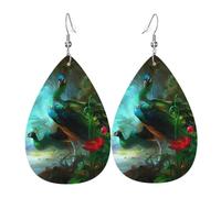 HJFCZH Colorful Peacock Prints Dangle Leather Earrings - Elegant Water Drop Drops for Festive Style & Everyday Chic