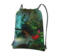 HJFCZH Colorful Peacock Prints Drawstring Zipper Backpack - Lightweight Gym Throw Bag with Front Pocket - Ideal for Travel & Yoga