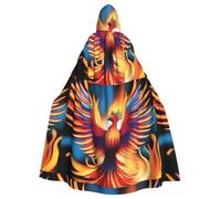HJFCZH Colorful Phoenix Bird Pattern Halloween Adult Hooded Cape Super Large Hooded Cloak with Bow Tie, No Zipper