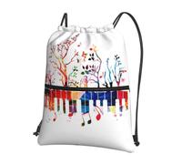 HJFCZH Colorful Piano Keyboard Music Note Prints Drawstring Zipper Backpack - Lightweight Sporty Throw Bag for Gym, Travel & Yoga - Durable Water-Resistant Design