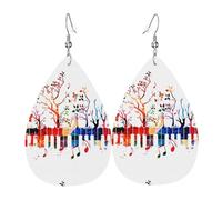 HJFCZH Colorful Piano Keyboard Music Note Prints Teardrop Leather Earrings - Vibrant Dangle Earrings for Women, Lightweight Fashion Jewelry with Silver-Plated Hooks, Ideal for Parties & Gifts