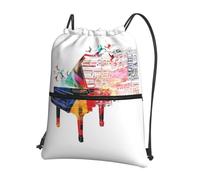 HJFCZH Colorful Piano Keyboard Music Prints Drawstring Zipper Backpack - Lightweight Sporty Throw Bag for Gym, Travel & Yoga - Durable Water-Resistant Design