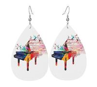 HJFCZH Colorful Piano Keyboard Music Prints Teardrop Leather Earrings - Vibrant Dangle Earrings for Women, Lightweight Fashion Jewelry with Silver-Plated Hooks, Ideal for Parties & Gifts