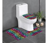 HJFCZH Colorful Rainbow Zebra Prints 3 Piece Bathroom Rugs Set 24x16in - Plush Microfiber Throw Rugs for Superior Absorbency & Non-Slip Safety