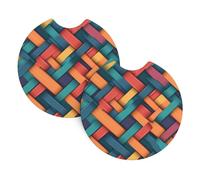 Hjfczh Coloured Twill Lattice Printing Car Coasters (2 Pack) - Durable Rubber Cup Holder Protectors, Waterproof & Odorless Interior Accessories
