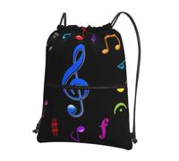 HJFCZH Colourful pentatonic music Prints Drawstring Zipper Backpack - Lightweight Sporty Throw Bag for Gym, Travel & Yoga - Durable Water-Resistant Design