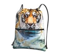 HJFCZH Cool tiger Prints Drawstring Zipper Backpack - Lightweight Gym Throw Bag with Front Pocket - Ideal for Travel & Yoga