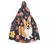 HJFCZH Corgi Floral Flowers Picture Halloween Adult Hooded Cape Cloak for wear during Halloween, role-playing