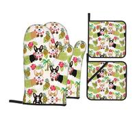 HJFCZH Corgi Hawaiian Tropical Summer Pineapple Prints Kitchen Baking Set - 4-Piece Heat Resistant Covers with Waterproof Oven Mitts for Cooking & Grilling