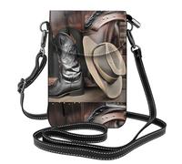 HJFCZH Cowboy Black Hat Western Boots Leather Crossbody Phone Cover