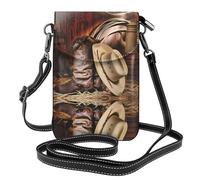 HJFCZH Cowboy Black Hat Western Boots Leather Crossbody Phone Cover