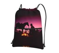 HJFCZH Cowboy West Prints Drawstring Zipper Backpack - Lightweight Water-Resistant Gym Bag for Travel, Sports & Yoga - Durable Foldable Cover with Front Pocket