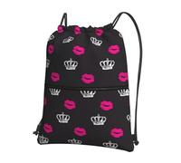 HJFCZH Crown and Lips Prints Drawstring Zipper Backpack Lightweight Sport Gym Bag Water-Resistant Travel Throw Cover for Men Women Teens