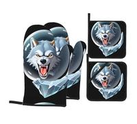 HJFCZH Crystal Ball in The Wolf's Mouth Prints Kitchen Covers: Waterproof Oven Layers for Safe Cooking & Easy Cleanup - 4 Piece Heat Protection Set