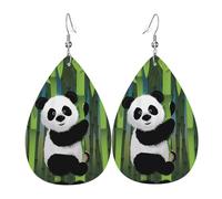 HJFCZH Curious Baby Panda Prints Teardrop Leather Earrings - Lightweight Dangles with Silver-Plated Hooks, Vivid Color & Hypoallergenic Design for Festive Occasions