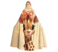 HJFCZH Cute bow giraffe Prints Halloween Adult Hooded Cloak for various party and carnival settings