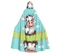 HJFCZH Cute Cartoon Cow Printing Halloween Adult Hooded Cloak is a super large, comfortable, and durable cloak